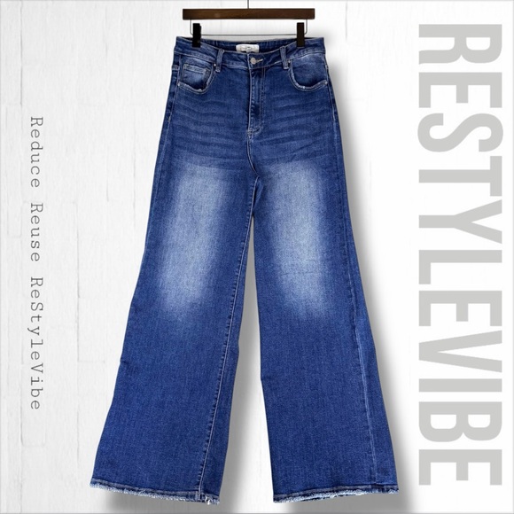 Risen Jeans Denim - RISEN JEANS Women’s Size 13/31 Denim Wide Leg High Rise Fit Stretch Style